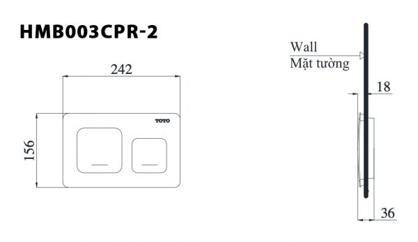 Bản vẽ kĩ thuật Nắp đậy nút nhấn xả bồn cầu TOTO HMB003CPR-2 mạ chrome bóng