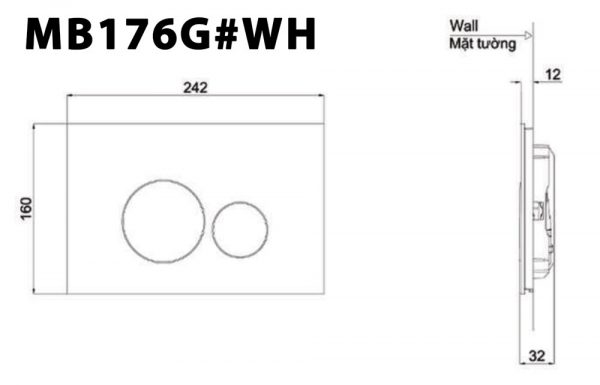 Bản vẽ kĩ thuật Nắp đậy nút nhấn xả bồn cầu TOTO MB176G#WH kính trắng