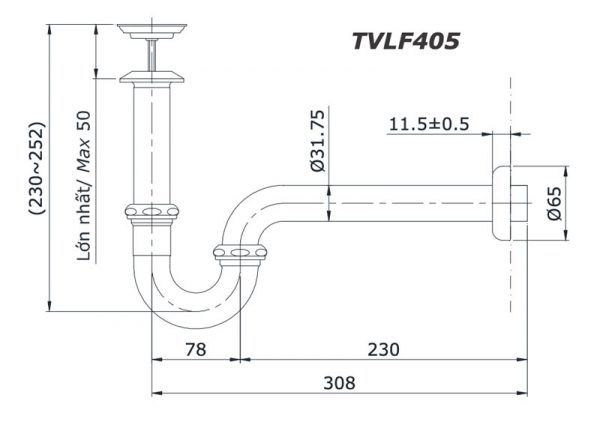 Bản vẽ kĩ thuật Siphon bộ xả chữ p TOTO TVLF401