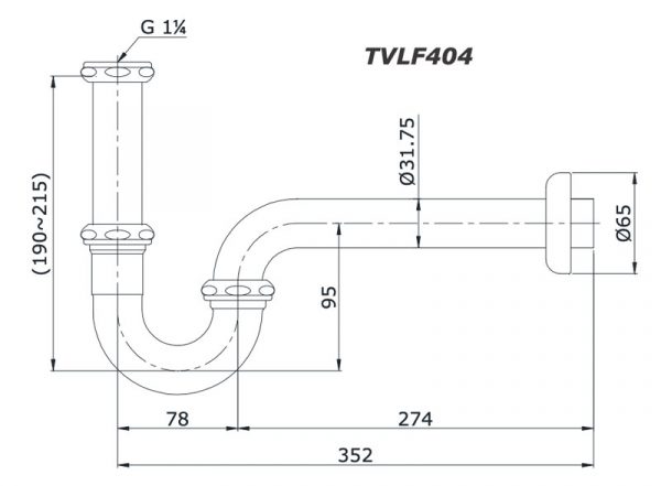 Bản vẽ kĩ thuật Siphon bộ xả chữ p TOTO TVLF404