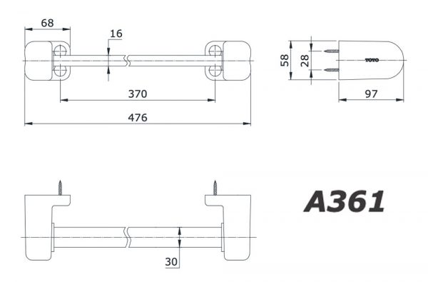 Bản vẽ kĩ thuật Thanh vắt khăn TOTO A361#W