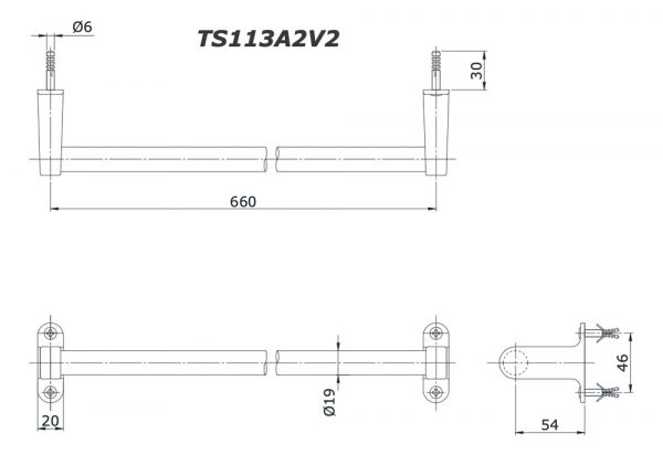 Bản vẽ kĩ thuật Thanh vắt khăn TOTO TS113A2V2