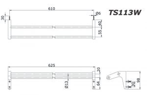 TOTO TS113W - Thanh vắt khăn 2 Bản vẽ kĩ thuật Thanh vắt khăn TOTO TS113W