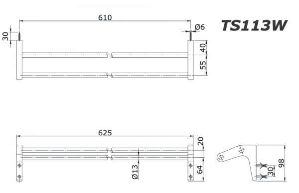 Bản vẽ kĩ thuật Thanh vắt khăn TOTO TS113W