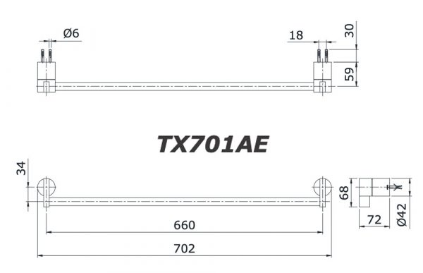 Bản vẽ kĩ thuật Thanh vắt khăn TOTO TX701AE