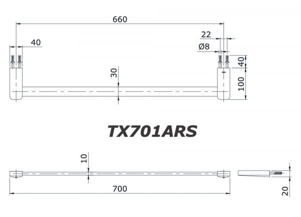 Bản vẽ kĩ thuật Thanh vắt khăn TOTO TX701ARS