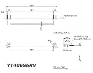 TOTO YT406S6RV - Thanh vắt khăn 5 Bản vẽ kĩ thuật Thanh vắt khăn TOTO YT406S6RV
