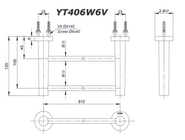 Bản vẽ kĩ thuật Thanh vắt khăn TOTO YT406W6V