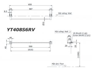 TOTO YT408S6RV - Thanh vắt khăn 4 Bản vẽ kĩ thuật Thanh vắt khăn TOTO YT408S6RVBản vẽ kĩ thuật Thanh vắt khăn TOTO YT408S6RV