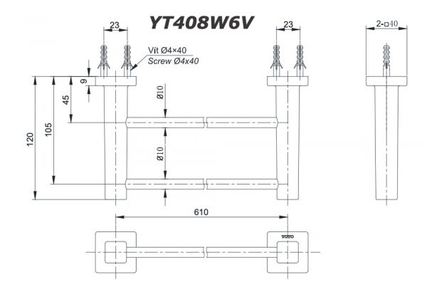 Bản vẽ kĩ thuật Thanh vắt khăn TOTO YT408W6V