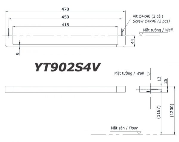 Bản vẽ kĩ thuật Thanh vắt khăn TOTO YT902S4V