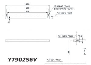 TOTO YT902S6V - Thanh vắt khăn 5 Bản vẽ kĩ thuật Thanh vắt khăn TOTO YT902S6V