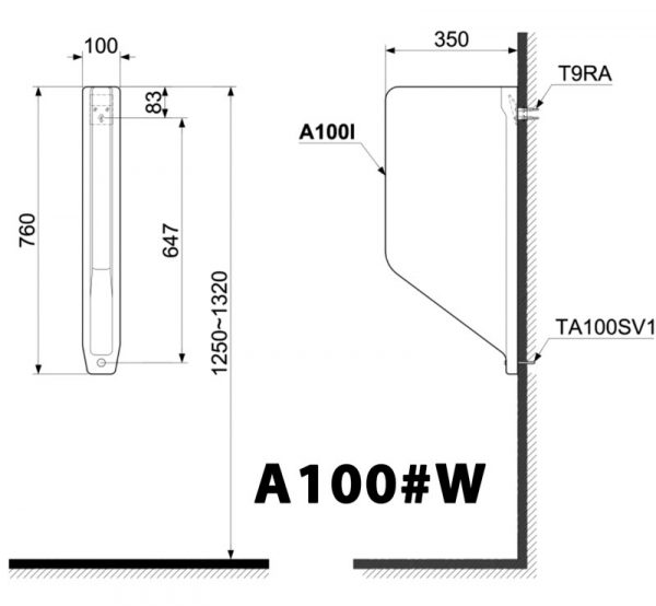 Bản vẽ kĩ thuật Vách ngăn bồn tiểu nam TOTO A100#W