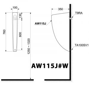 Bản vẽ kĩ thuật Vách ngăn bồn tiểu nam TOTO AW115J#W