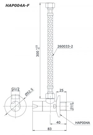 Bản vẽ kĩ thuật Van khóa T chia nước TOTO HAP004A-F
