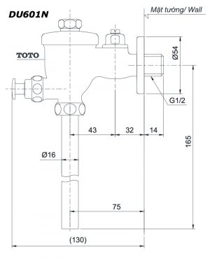 Bản vẽ kĩ thuật Van xả tiểu nam TOTO DU601N dạng nhấn lắp nổi