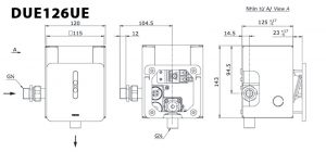 Bản vẽ kĩ thuật Van xả tiểu nam TOTO DUE126UE cảm ứng dùng điện