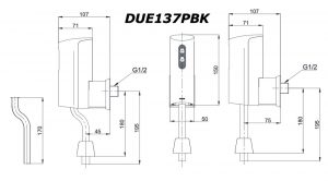 Bản vẽ kĩ thuật Van xả tiểu nam TOTO DUE137PBK cảm ứng dùng pin lắp nổi
