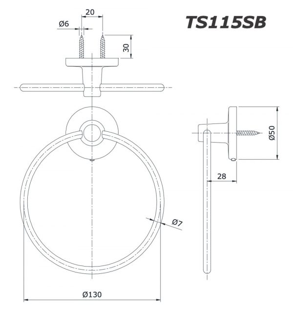 Bản vẽ kĩ thuật Vòng treo khăn TOTO TS115SB