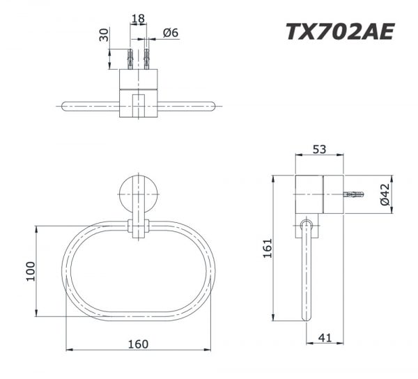 Bản vẽ kĩ thuật Vòng treo khăn TOTO TX702AE