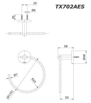 Bản vẽ kĩ thuật Vòng treo khăn TOTO TX702AES