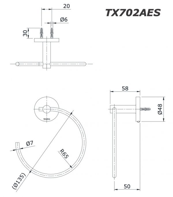 Bản vẽ kĩ thuật Vòng treo khăn TOTO TX702AES