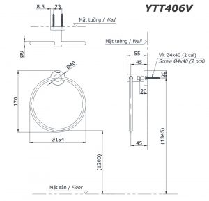 Bản vẽ kĩ thuật Vòng treo khăn TOTO YTT406V