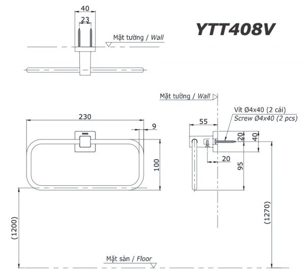 Bản vẽ kĩ thuật Vòng treo khăn TOTO YTT408V