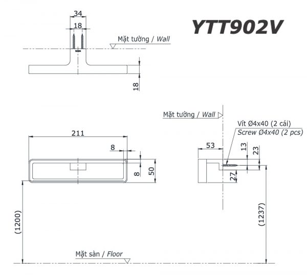 Bản vẽ kĩ thuật Vòng treo khăn TOTO YTT902V