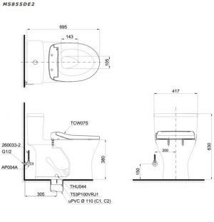 ban ve ky thuat ban cau toto ms855de2 nap co ecowasher