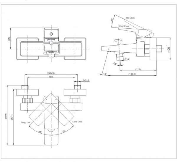 bản vẽ kĩ thuật vòi sen tắm toto TVSM110RUR nóng lạnh