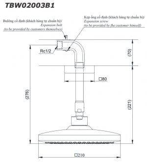 Bản vẽ kỹ thuật Bát sen âm tường TOTO TBW02003B1 gắn trần