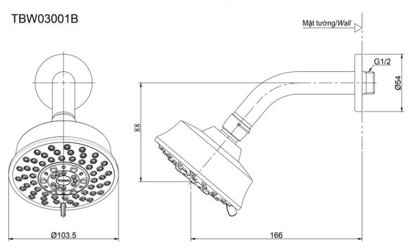 Bản vẽ kỹ thuật Bát sen âm tường TOTO TBW03001B gắn tườngBản vẽ kỹ thuật Bát sen âm tường TOTO TBW03001B gắn tường