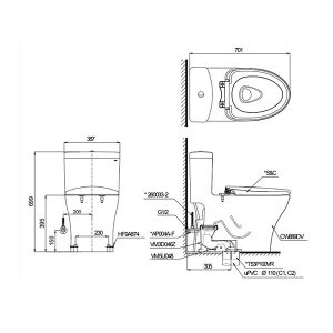 Bồn Cầu 1 Khối TOTO MS885DW6 - Nắp điện Tử Washlet