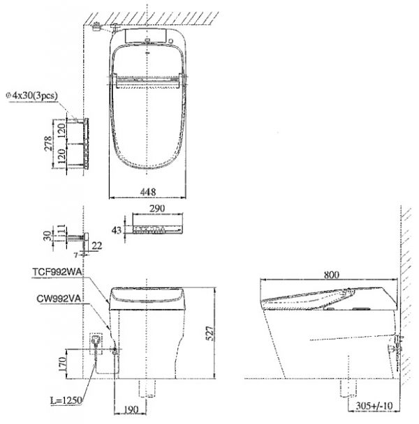 Bản vẽ kỹ thuật bồn cầu Neorest TOTO CW992VA/TCF992WA