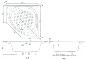 TOTO PAY1300PE DB505R-2B 1.3M - Bồn tắm xây góc 2 Bản vẽ kỹ thuật bồn tắm góc TOTO PAY1300PE/DB505R-2B