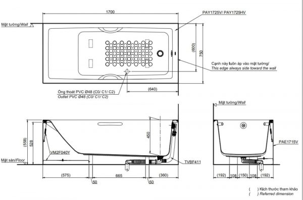 Bản vẽ kỹ thuật bồn tắm TOTO PAY1725HVC-TBVF411