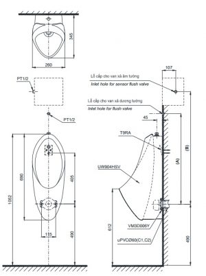 Bản vẽ kỹ thuật bồn tiểu nam TOTO UT904S
