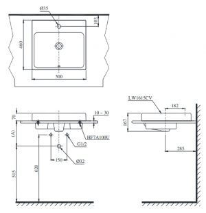 TOTO LT1615C - Chậu rửa mặt lavabo đặt bàn 2 ban ve ky thuat chau rua lavabo toto lt1615c