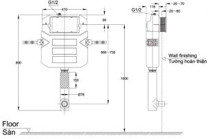 Bản vẽ kỹ thuật két nước âm tường WH060 TOTO