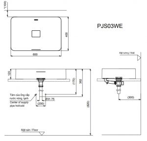 Bản vẽ kỹ thuật lavabo TOTO PJS03WE