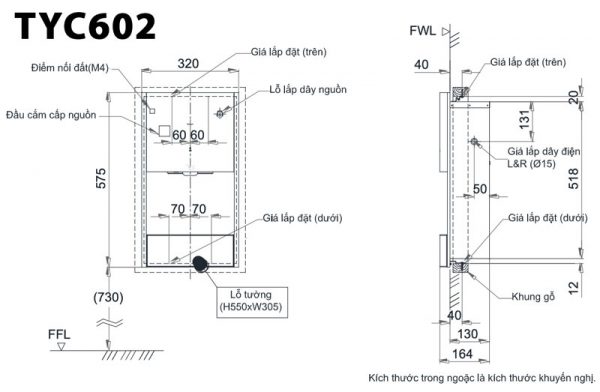 Bản vẽ kỹ thuật Máy sấy tay TOTO TYC602 âm tường