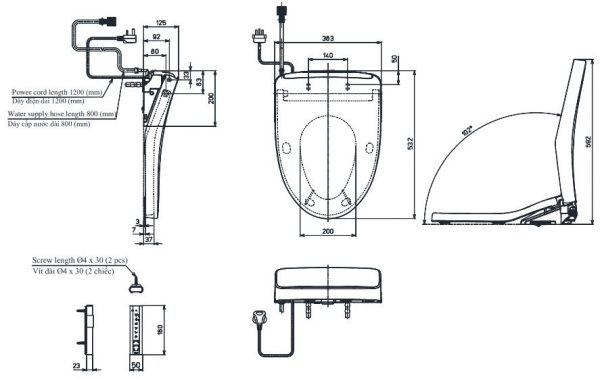 Bản vẽ kỹ thuật nắp điện tử TOTO TCF4911EZ