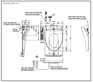 Bản vẽ kỹ thuật Nắp rửa điện tử TOTO TCF23410AAA (W16)