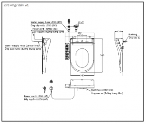 Bản vẽ kỹ thuật Nắp rửa điện tử TOTO TCF33320GAA