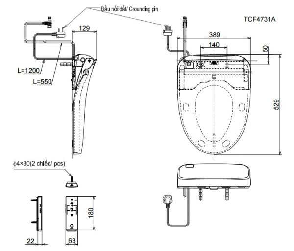 Bản vẽ kỹ thuật nắp rửa thông minh TOTO TCF4731A