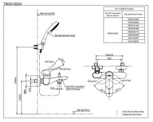 ban-ve-ky-thuat Sen tắm TBG01302V-TBW01010A TOTO nóng lạnh