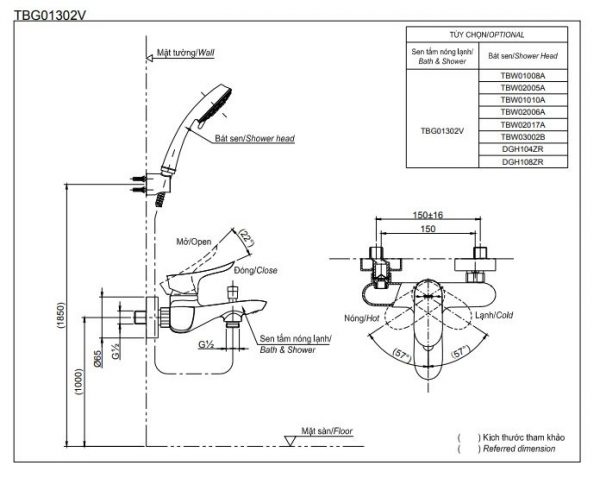 ban-ve-ky-thuat Sen tắm TBG01302V-TBW01010A TOTO nóng lạnh