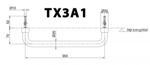 TOTO TX3A1 - Thanh vịn treo tường 5 Bản vẽ kỹ thuật Thanh vịn TOTO TX3A1 gắn tường