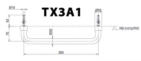 Bản vẽ kỹ thuật Thanh vịn TOTO TX3A1 gắn tường